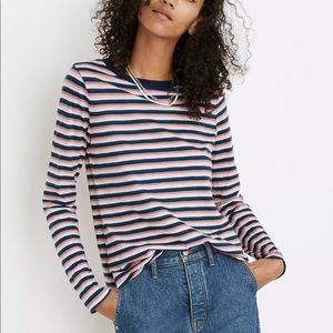 Madewell XL Stripe Whisper Cotton Crewneck Long Sleeve Shirt